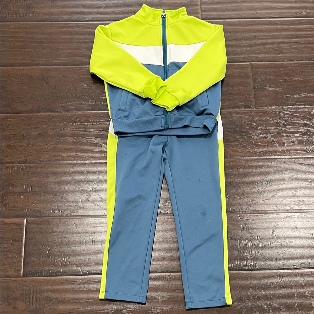 Boys Topten Kids Neon Yellow and Blue Tracksuit Pants Jacket Set Size 6